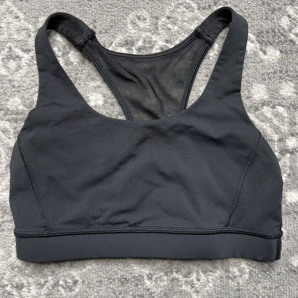 Lululemon Racerback Athletic Sports Bra Women's Size 4 Black Mesh Keyhole EUC